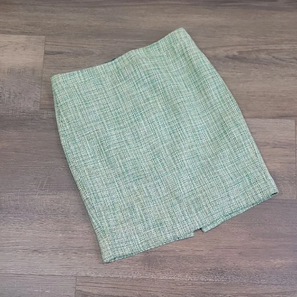 J. Crew Green Tweed Mini Pencil Mini Skirt Womens Size 10